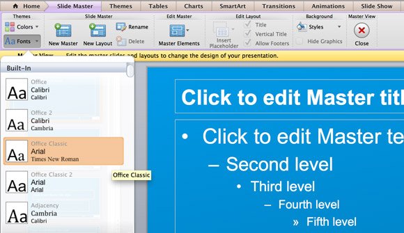 powerpoint for mac change font on master slide